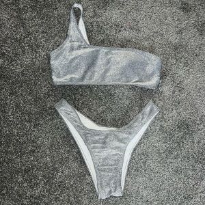 Silver sparkle one shoulder bikini